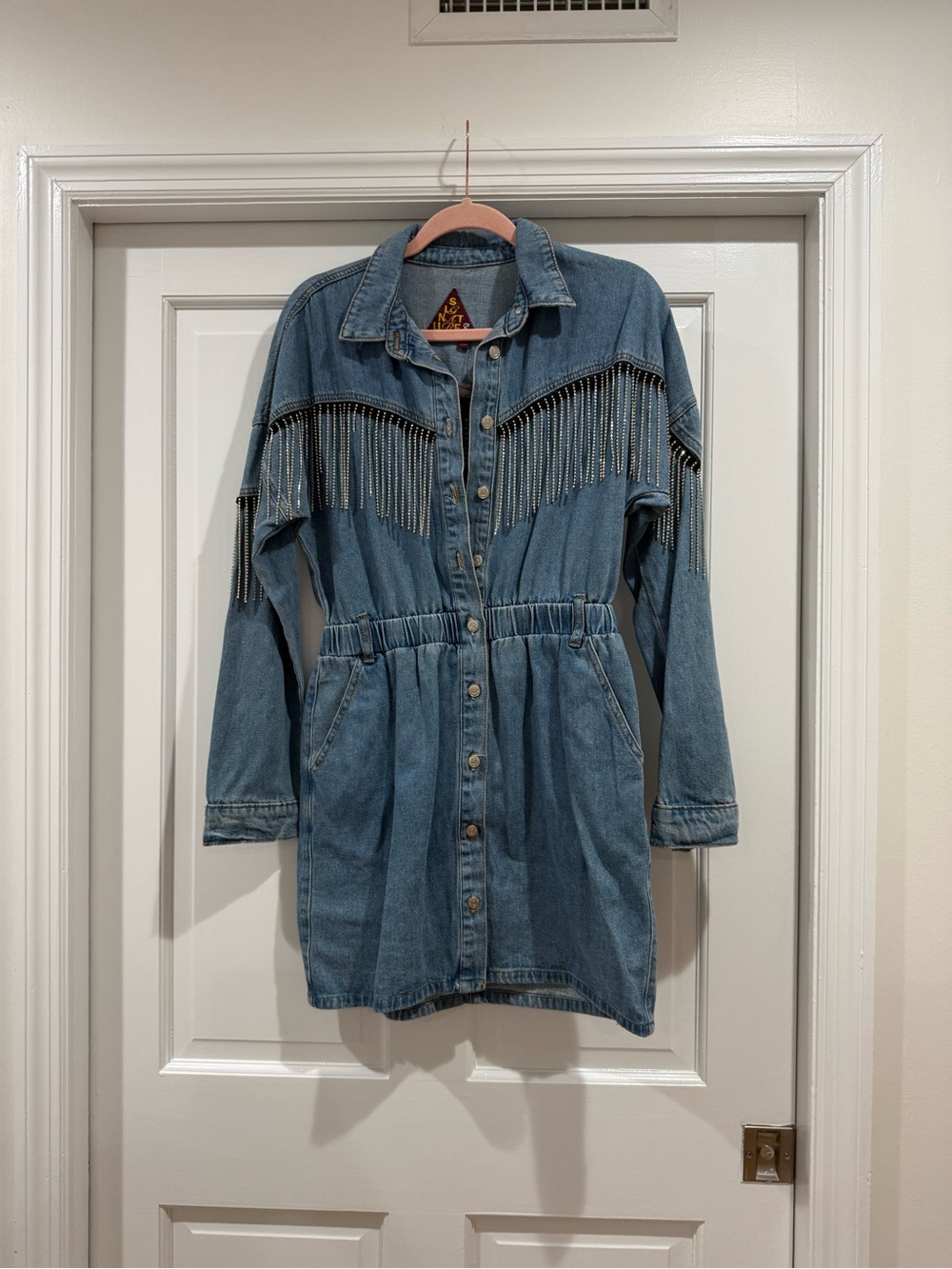 Signature Blue Denim Fringe Button-Front Jacket